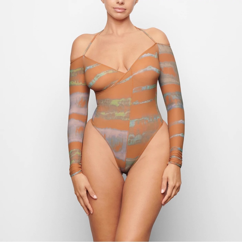 COPY - NWT SKIMS JELLY SHEER MESH OFF THE SHOULDER BODYSUIT TIE DYE M sold out